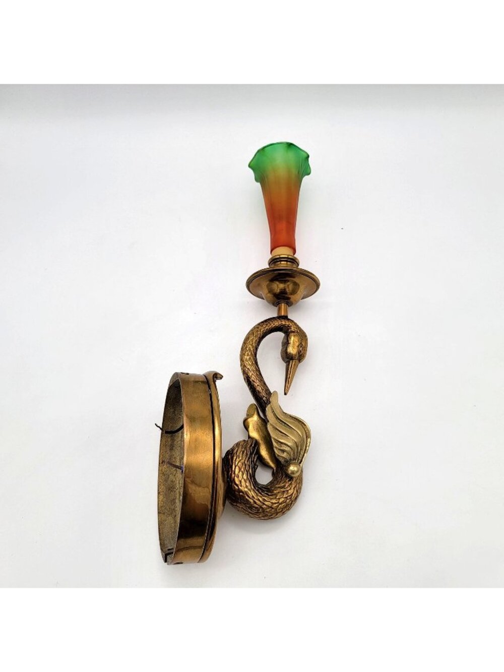French Empire Brass Swan Wall Sconce With Gradient Glass Shade